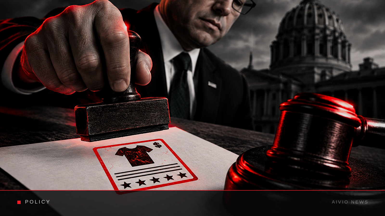 AIVIO News cover illustration for: Pennsylvania becomes first state to mandate AI ad disclosure labels