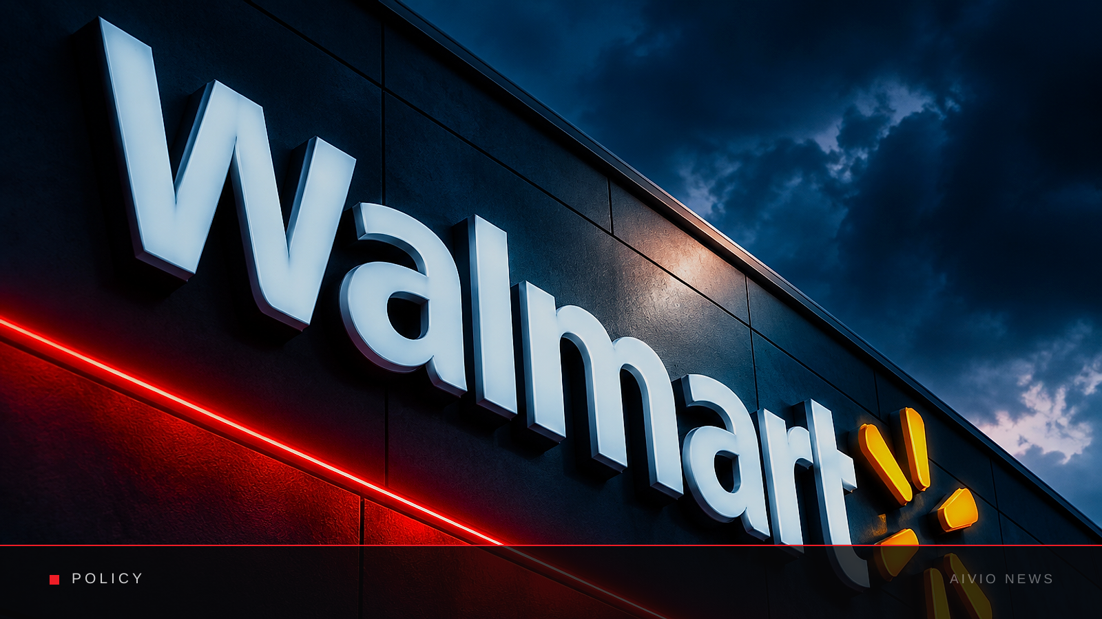 AIVIO News cover illustration for: Walmart opens its platform to AI shopping agents as Amazon shuts them out